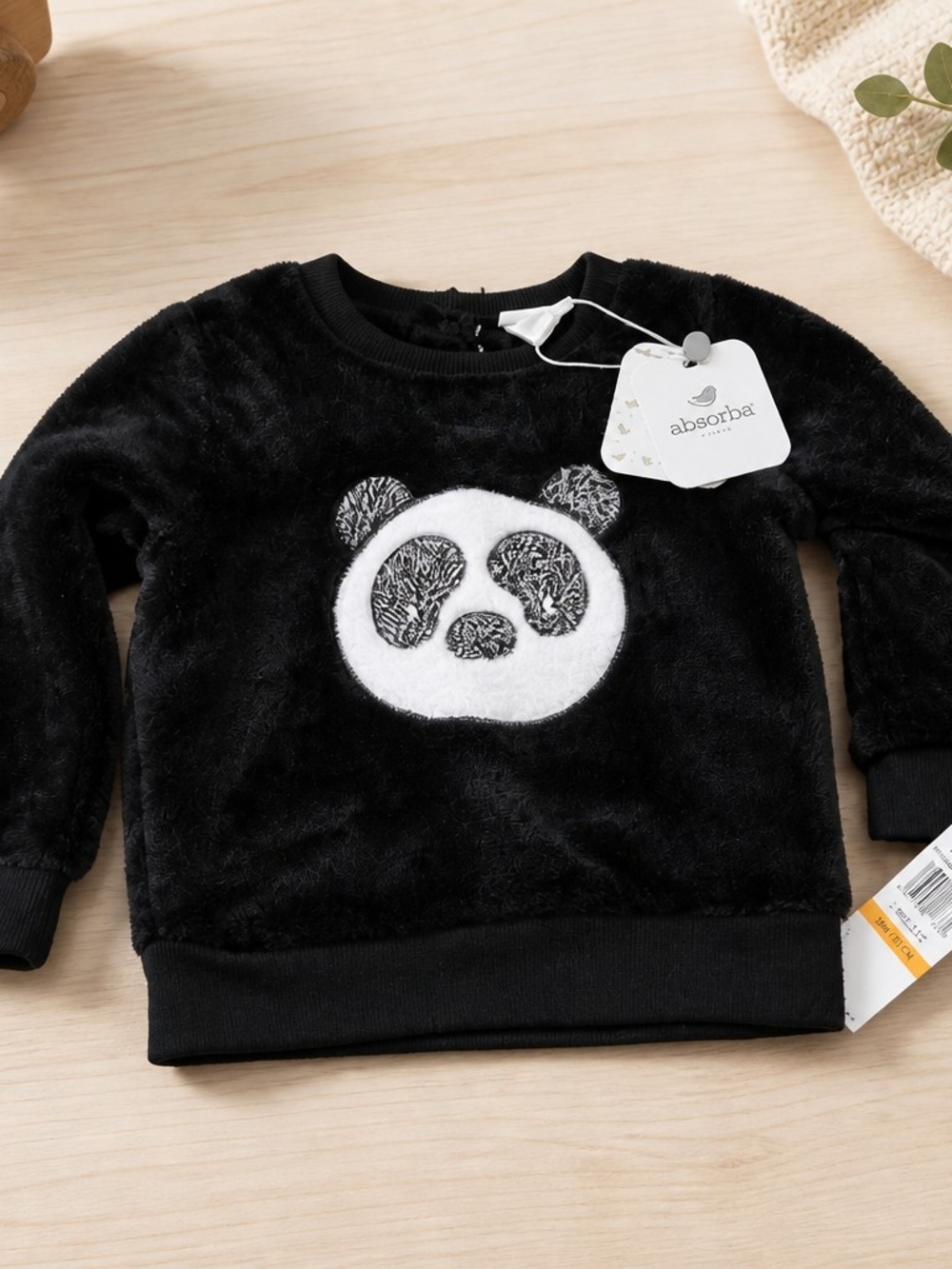 Absorba Black Fuzzy Panda Sweatshirt - Baby Sz 12 Months NEW